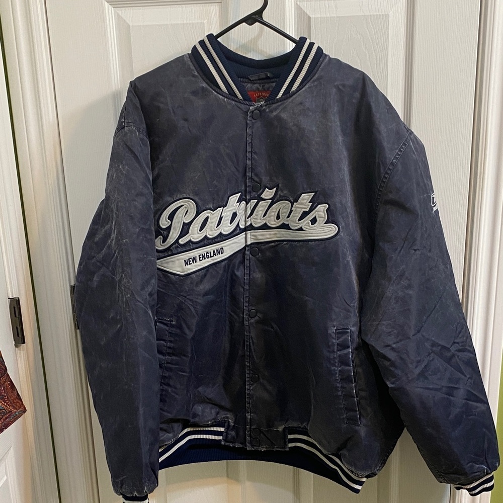 Gridiron NFL New England Patriots Football Bomber Jacket Blue Quilted Men’s XL